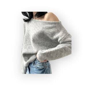 Commense One Shoulder Asymmetric Knit Sweater Heather Grey Minimalist Chic
